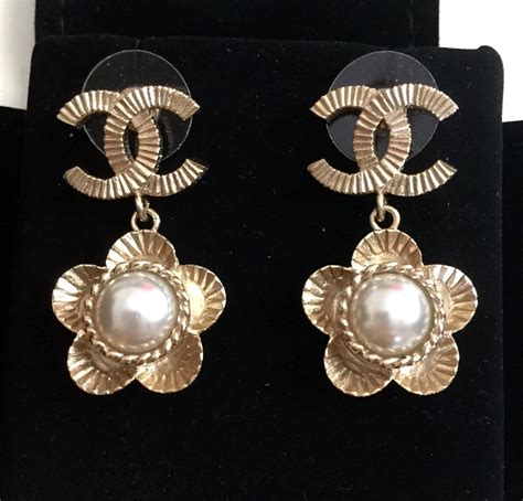 chanel earrings cc pearl|Chanel vintage earrings pearl.